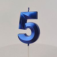 Свеча цифра "5", синяя