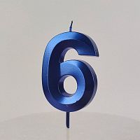 Свеча цифра "6", синяя